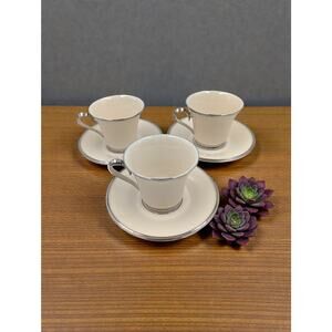 Lenox Solitaire Cup & Saucer Set of 3 Bone China Platinum Trim USA Elegant